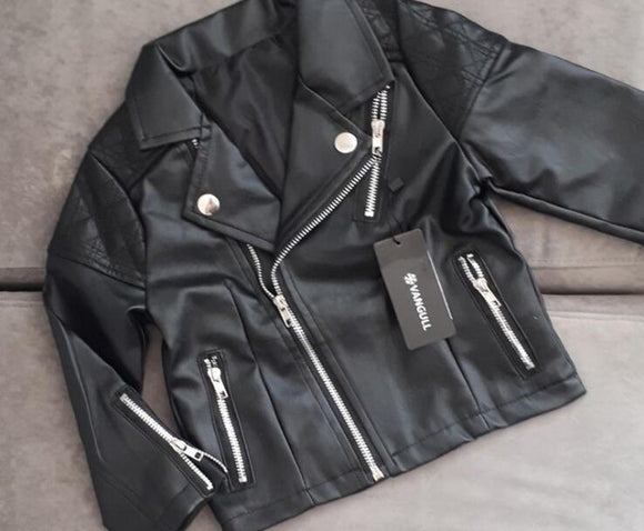 Chaqueta de Cuero PU para Niños - Abrigo Motociclista Otoño Unisex