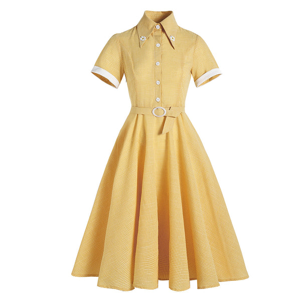 Vestido Clásico con Cuello Tipo Camisa Vintage Británico