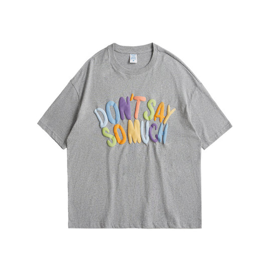 Camiseta Suelta de Manga Corta con Letras en Relieve 3D - Estilo Urbano para Hombre - Image 3