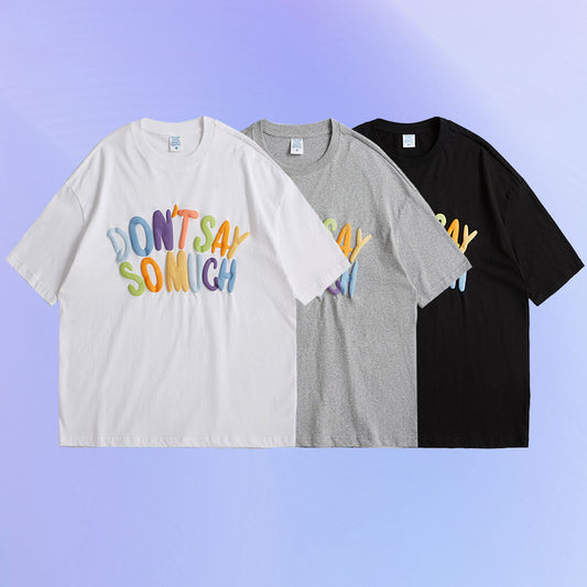 Camiseta Suelta de Manga Corta con Letras en Relieve 3D - Estilo Urbano para Hombre