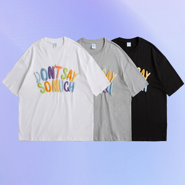 Camiseta Suelta de Manga Corta con Letras en Relieve 3D - Estilo Urbano para Hombre