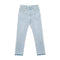 Jeans Rectos Azul Lavado con Bordes Deshilachados y Detalles Bordados