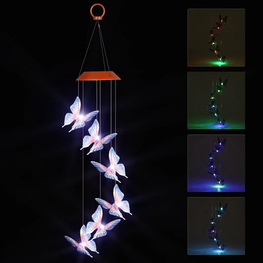 Lámpara Solar Mariposa LED Multicolor con Viento para Jardín