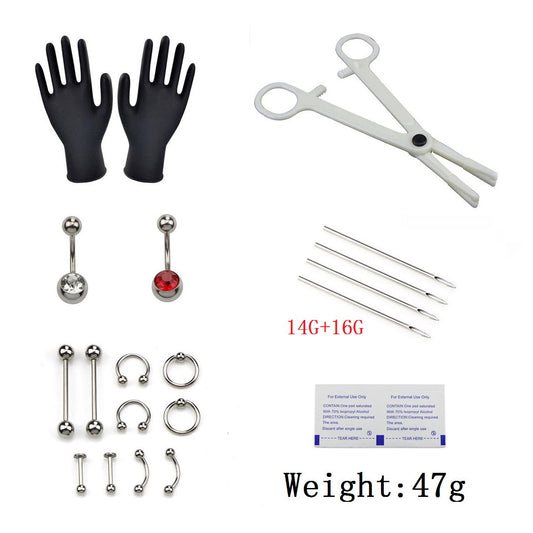 Kit Completo de Perforación Corporal 21 Piezas - Joyas Profesionales y Herramientas Desechables