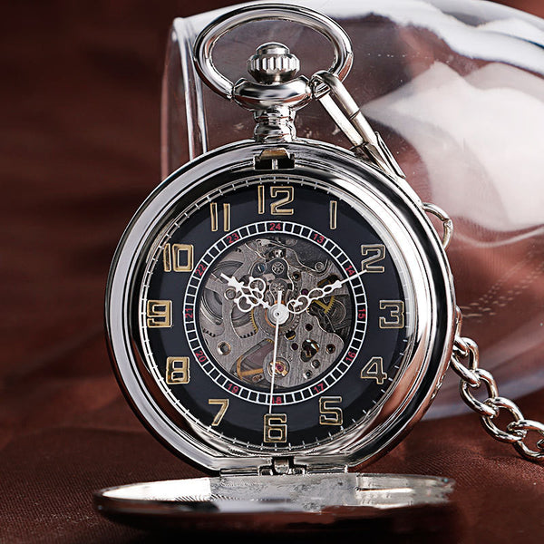 Reloj de Bolsillo Automático Silver Shield - Regalo Clásico Unisex