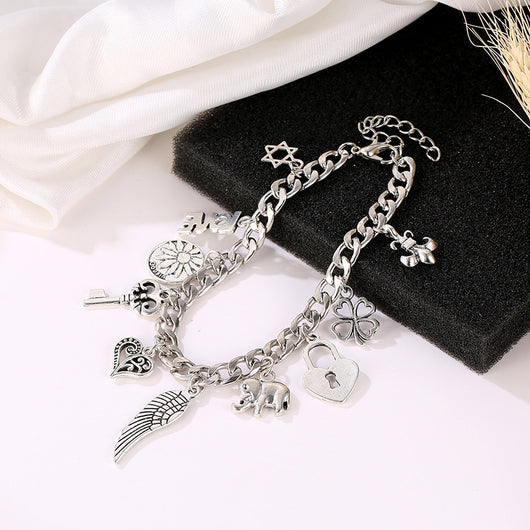 Pulsera Colgante Elefante Trébol de Cuatro Hojas
