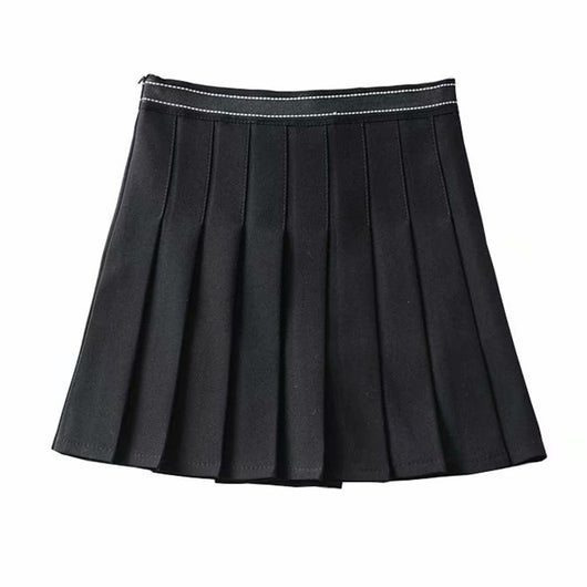 Falda Plisada Retro Americana Gris de Cintura Alta - Image 6