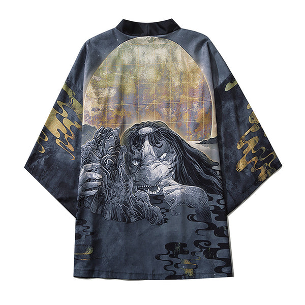 Kimono Cardigan Estilo Demonio Japonés - Chaqueta Vintage Protección Solar Unisex