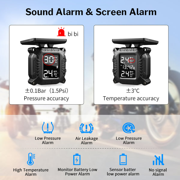 Monitor Inalámbrico de Presión de Neumáticos para Motocicletas y Locomotoras