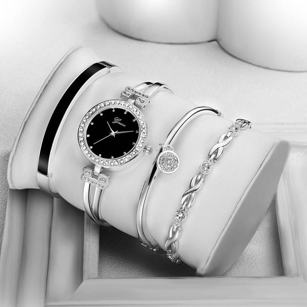 Conjunto de 4 Piezas: Reloj de Cuarzo Elegante para Mujer