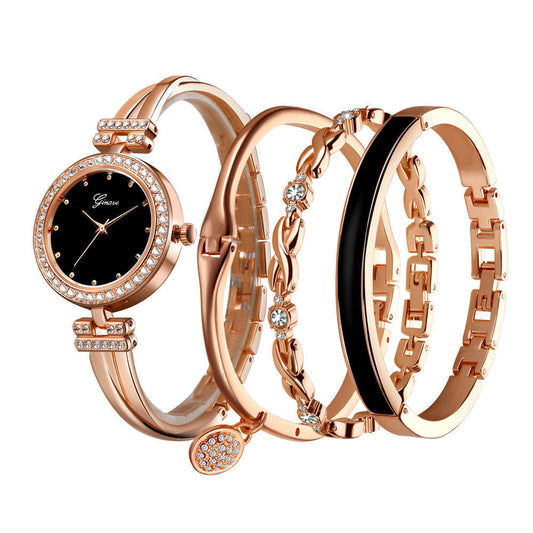 Conjunto de 4 Piezas: Reloj de Cuarzo Elegante para Mujer
