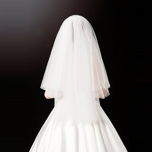 Velo de Novia Corto Dos Capas con Peineta Metálica Blanco - Image 7