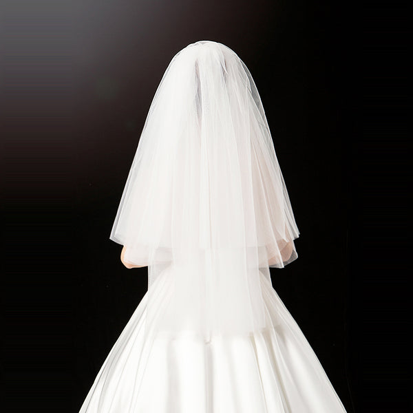 Velo de Novia Corto Dos Capas con Peineta Metálica Blanco