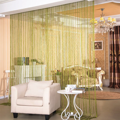 Red string door curtain with a subtle shimmer, used as a room partition in a modern living room. - Image 19