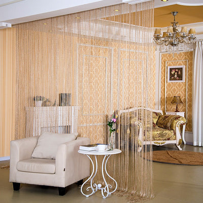 Red string door curtain with a subtle shimmer, used as a room partition in a modern living room. - Image 5