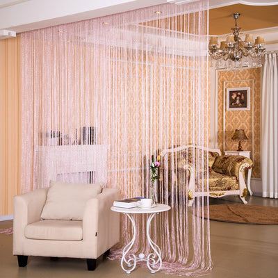 Red string door curtain with a subtle shimmer, used as a room partition in a modern living room. - Image 6