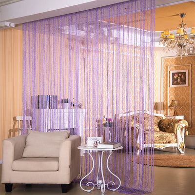 Red string door curtain with a subtle shimmer, used as a room partition in a modern living room. - Image 9