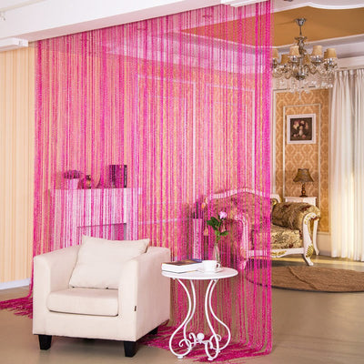 Red string door curtain with a subtle shimmer, used as a room partition in a modern living room. - Image 11
