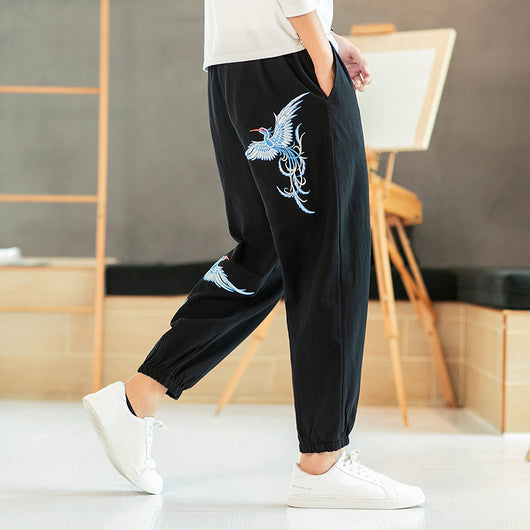 Pantalones de Chándal Hombre Estilo Étnico Bordado Ajuste Tobillo Nueve Puntos - Image 8