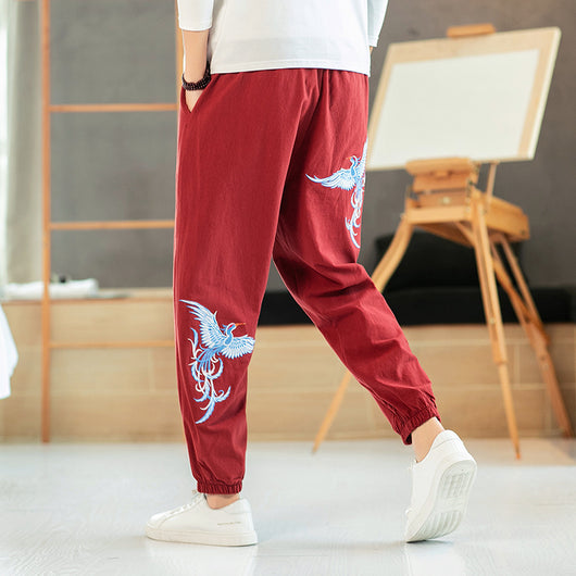 Pantalones de Chándal Hombre Estilo Étnico Bordado Ajuste Tobillo Nueve Puntos - Image 2