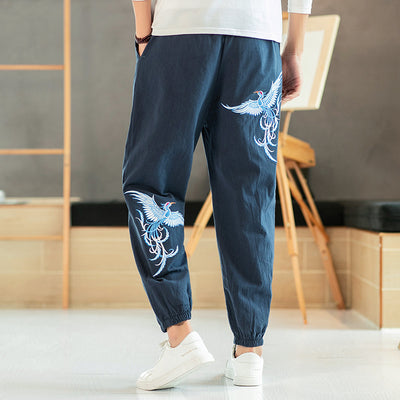 Pantalones de Chándal Hombre Estilo Étnico Bordado Ajuste Tobillo Nueve Puntos - Image 3