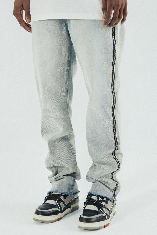 Jeans Rectos Azul Desgastado con Cierre Lateral - Estilo Urbano Tendencia - Image 3