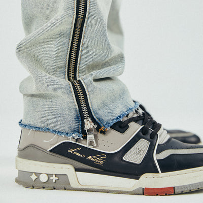 Jeans Rectos Azul Desgastado con Cierre Lateral - Estilo Urbano Tendencia - Image 5