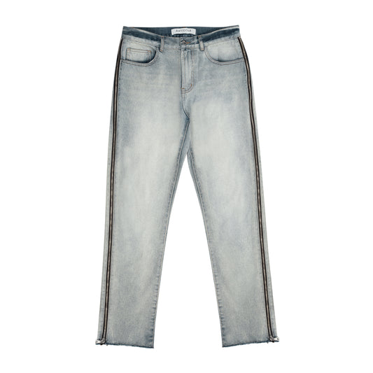 Jeans Rectos Azul Desgastado con Cierre Lateral - Estilo Urbano Tendencia