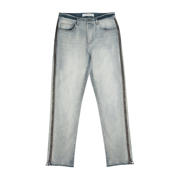 Jeans Rectos Azul Desgastado con Cierre Lateral - Estilo Urbano Tendencia
