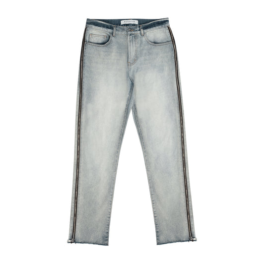 Jeans Rectos Azul Desgastado con Cierre Lateral - Estilo Urbano Tendencia