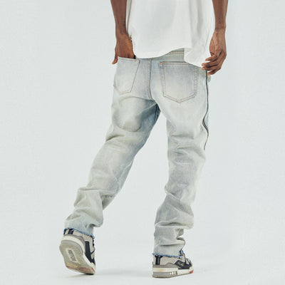 Jeans Rectos Azul Desgastado con Cierre Lateral - Estilo Urbano Tendencia - Image 4
