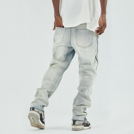 Jeans Rectos Azul Desgastado con Cierre Lateral - Estilo Urbano Tendencia - Image 4