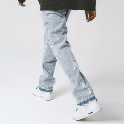 Jeans Rectos Azul Desgastado con Detalles Rotos - Estilo Street