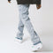 Distressed Blue Straight-Leg Jeans with Ripped Details - Street Style