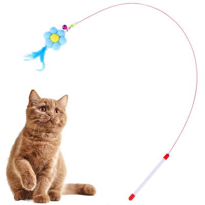 20-piece cat toy assortment with various colorful balls, feather wands, plush mice, and catnip pillow, shown with a playful tabby cat. - Image 3