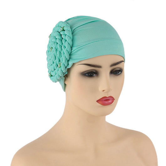 Conjunto de Gorras Islámicas con Trenzas Laterales y Diamantes - Tela de Seda de Leche Monocromática - Image 10