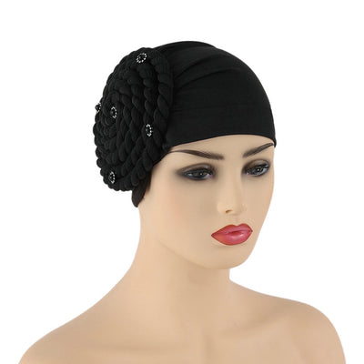 Conjunto de Gorras Islámicas con Trenzas Laterales y Diamantes - Tela de Seda de Leche Monocromática - Image 11