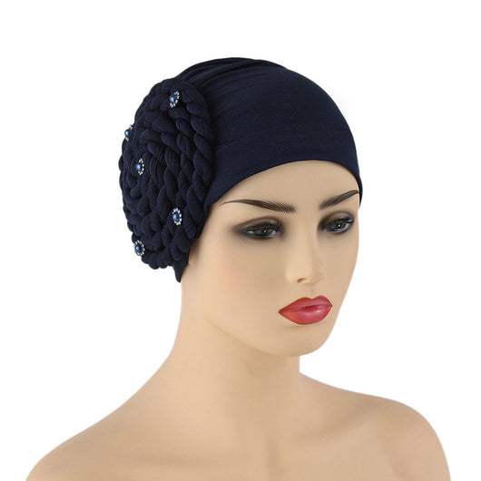 Conjunto de Gorras Islámicas con Trenzas Laterales y Diamantes - Tela de Seda de Leche Monocromática - Image 5