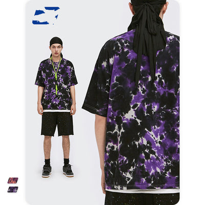 Camiseta Tie-dye Suelta Casual Cuello Redondo Manga Corta para Hombre - Image 4