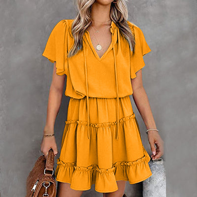 Vestido Corto Plisado en Color Liso - Image 10