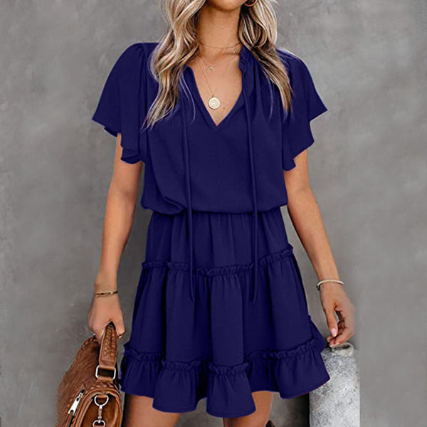 Vestido Corto Plisado en Color Liso - Image 3