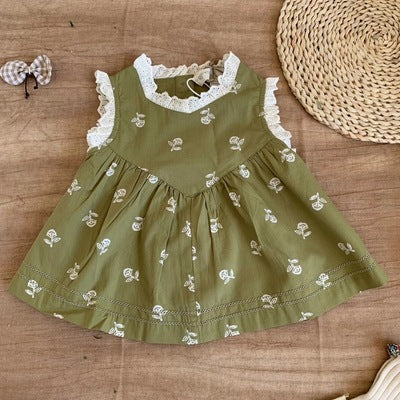Blusa Infantil de Encaje Floral Estilo Europeo y Americano