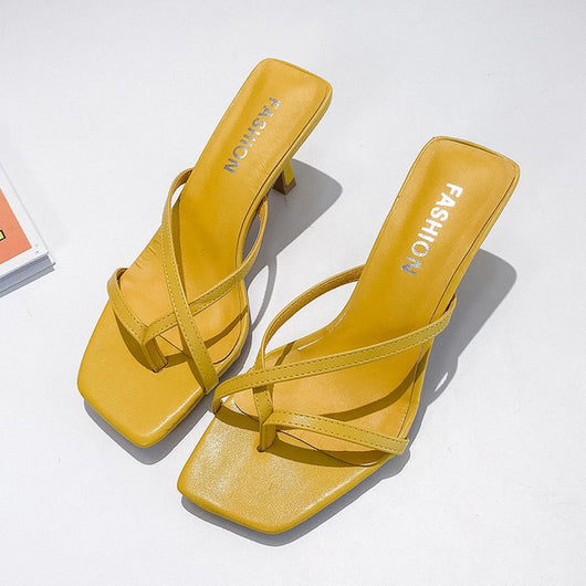 Sandalias de Tacón Alto Estilo Coreano para Mujer - Chanclas de Verano con Tacón Medio y Punta Cerrada