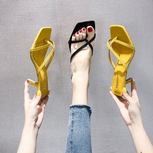 Sandalias de Tacón Alto Estilo Coreano para Mujer - Chanclas de Verano con Tacón Medio y Punta Cerrada - Image 3