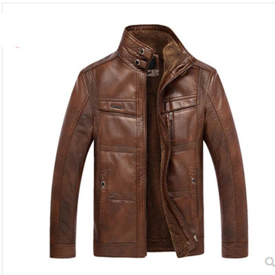 Chaqueta de Cuero para Hombre Invierno - Abrigo Biker con Cierre Oblicuo y Plumón - Image 8