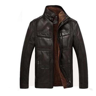 Chaqueta de Cuero para Hombre Invierno - Abrigo Biker con Cierre Oblicuo y Plumón