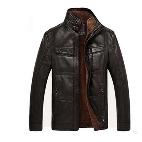 Chaqueta de Cuero para Hombre Invierno - Abrigo Biker con Cierre Oblicuo y Plumón