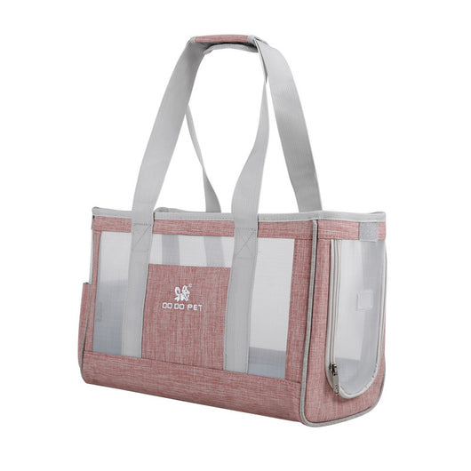 Navy blue portable pet carrier bag with mesh windows, top handles, and a side pocket for small dogs or cats. - Image 6