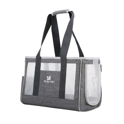 Navy blue portable pet carrier bag with mesh windows, top handles, and a side pocket for small dogs or cats. - Image 5