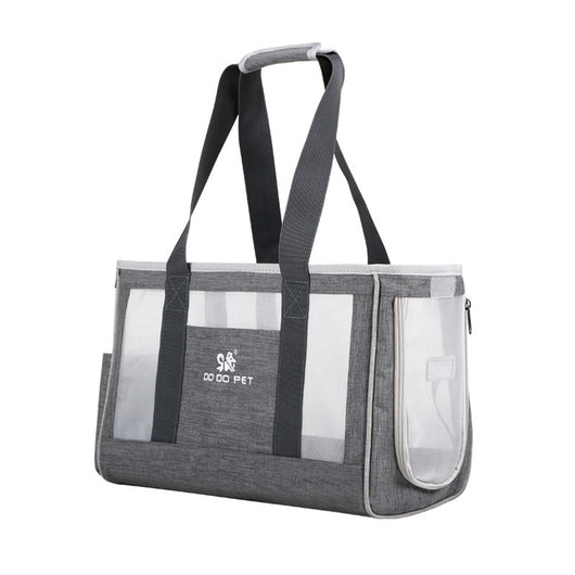 Navy blue portable pet carrier bag with mesh windows, top handles, and a side pocket for small dogs or cats. - Image 5